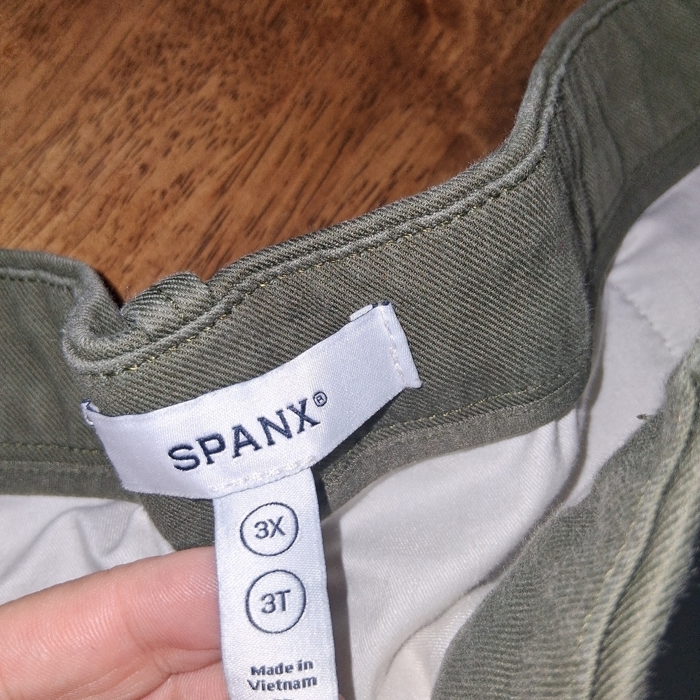 Spanx Twill Stretch Elastic Waist Wide Leg Cropped Pant Green 3X Tall- - Picture 4 of 6